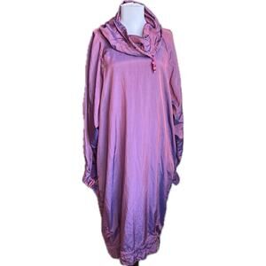 VTG BERGANS NORWAY Iridescent Long Hooded Windbreaker Jacket SZ M Purple Poncho